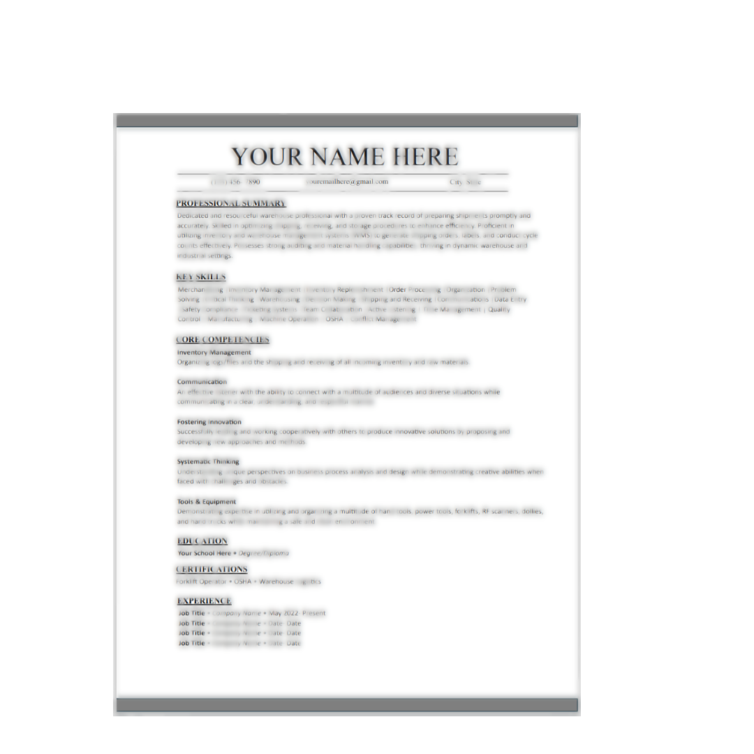 Warehouse Associate Resume Template